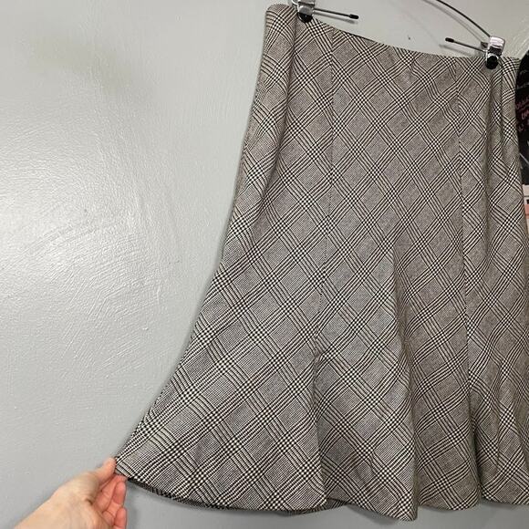 Chaps Size 16 Houndstooth Wool Flare Skirt Office Academia Y2K Twee Equestrian - Picture 3 of 10